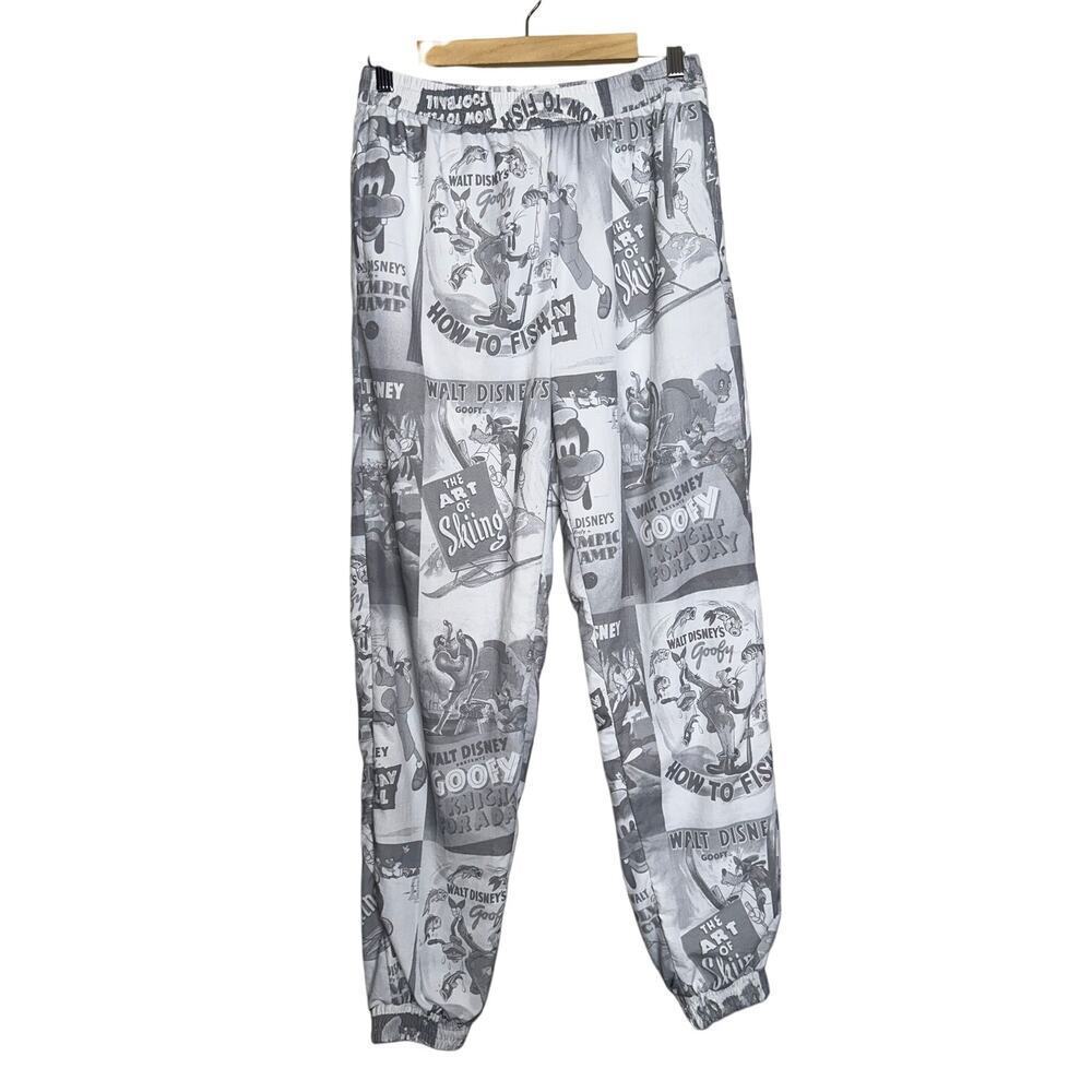 Disney Mickey Goofy 90th Anniversary Track Pants Gray White Graphic Print Small